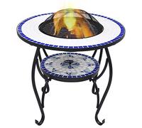 Festnight Tavolo con Braciere a Mosaico, Braciere da Giardino, Barbecue da Tavolo, Braciere da Esterno 68cm in Ceramica Blu e Bianco