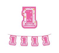 FESTONE BANDIERINA BUON PRIMO COMPLEANNO 1 ANNO ONE PINK ROSA BAMBINA ADDOBBO