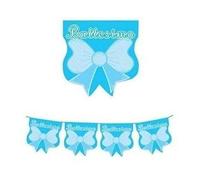 FESTONE BANDIERINE BATTESIMO FIOCCO QUADRATO CELESTE 61651 DECORAZIONE FESTA