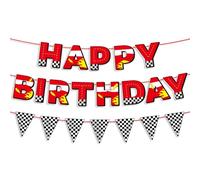 Festone Buon Compleanno, Pre-Infilato Decorazioni per Feste di Compleanno a Tema Cars con Striscione a Scacchi per Bambini Decorazione Feste Tema Cars