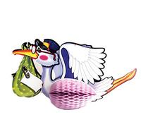 Festone Cicogna Nascita da 52 cm Circa Rosa con Ali Apribili a Palla - Fiocco Battesimo Bimba Bambina Bebè