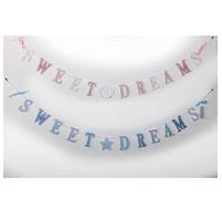 Festone con bandierine e ghirlanda in legno, con scritta"Sweet Dreams", colore: rosa o blu