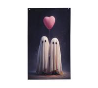 Festone con coppia di fantasmi, rosa a forma di cuore, bandierine per la casa, 9 x 1,5 m, con occhielli, decorazioni per interni ed esterni, feste per la casa