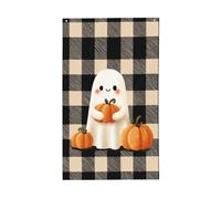 Festone con fantasma bianco con zucche in possesso di bandierine per la casa del cortile, 0,9 x 1,5 m, striscione di auguri con occhielli per interni ed esterni, decorazioni per la casa