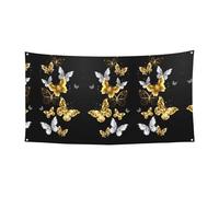 Festone con farfalle bianche e dorate, stampa nera, per feste, compleanni, carnevale, Halloween, anniversari, matrimoni