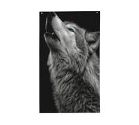 Festone con lupo con occhi azzurri che ulula per la casa, 0,9 x 1,5 m, striscione con occhielli per interni ed esterni, decorazioni per la casa