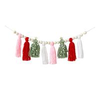 Festone con nappe di lana di cotone per vacanze con perline di legno per albero di Natale e decorazioni per caminetti da appendere alla parete ghirlande di bandierine