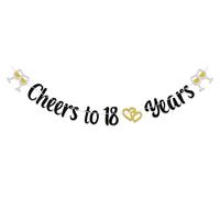 Festone con scritta "Cheers to 18 Years", decorazioni per feste di 18° compleanno, è ora di adulti, 18 anni, per feste di compleanno, per ragazzi e ragazze, glitter neri