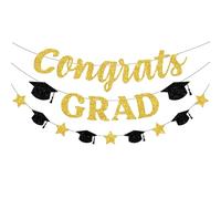 Festone con scritta "Congrats Grad - Ghirlanda di stelle con scritta in lingua inglese "Congratulations Grad Cap Congratulations", per feste di laurea 2026, decorazioni per feste