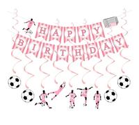 Festone con scritta "Happy Birthday", motivo: pallone da calcio, colore: rosa/nero