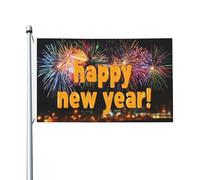 Festone con scritta "Happy New Year" con fuochi d'artificio sopra la città, 9 x 1,5 m, con occhielli, per interni ed esterni, feste e decorazioni per la casa
