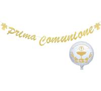 Festone con Scritta Prima Comunione Oro Comunione Decorazioni Prima Comunione Addobbi Comunione Bambini Striscione Festoni Glitter Prima Comunione