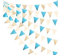 Festone da 9,1 m, color oro champagne, celeste, beige, decorazioni per feste, bandierine triangolari, bandierine per laurea, compleanno, matrimonio, baby shower, anniversario, festa di fidanzamento