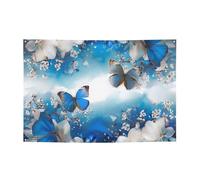 Festone da appendere con farfalle blu e fiori bianchi, per feste di Natale e Halloween, 120 x 180 cm, sfondo fotografico, ghirlanda, arazzo da parete per sfondo di compleanno, decorazione per eventi