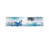 Festone da appendere con farfalle blu e fiori bianchi, per feste di Natale e Halloween, 30 x 120 cm, sfondo fotografico, ghirlanda, arazzo da parete per sfondo di compleanno, decorazione per eventi