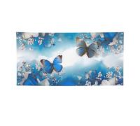 Festone da appendere con farfalle blu e fiori bianchi, per feste di Natale e Halloween, 90 x 180 cm, sfondo fotografico, ghirlanda, arazzo da parete per sfondo di compleanno, decorazione per eventi