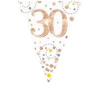 Festone da festa scintillante Fizz 30 bianco e oro rosa olografico 11 bandiere 3,9 m