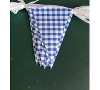 Festone decorativo a quadretti in tessuto di cotone blu e bianco, 16 metri, a quadretti, a quadretti, bandierine per picnic, compleanno, baby shower, decorazioni