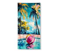 Festone decorativo con palme tropicali, vivace scena da spiaggia, decorazione estiva, decorazione da parete per interni ed esterni, accessori per feste e celebrazioni, 91 x 182 cm