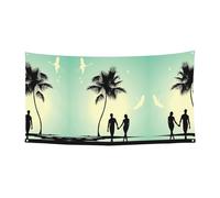 Festone decorativo con scritta "Married Couple Walking On The Beach" (lingua italiana non garantita) con metallo, per interni ed esterni, con occhielli, 1 confezione