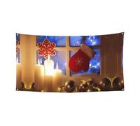 Festone decorativo con scritta "Merry Christmas", con stampa in metallo, per interni ed esterni, con occhielli, 1 confezione