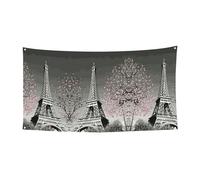 Festone decorativo con stampa Torre Eiffel di Parigi con metallo, per interni ed esterni, con occhielli, 1 confezione