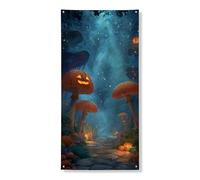 Festone decorativo per porta a forma di fungo di Halloween, foresta incantata con zucca, sentiero per interni ed esterni, decorazione natalizia spettrale per le vacanze autunnali, 91 x 182 cm