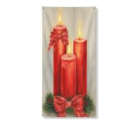 Festone decorativo per porta con candele natalizie, candele rosse con fiocchi, decorazione per interni ed esterni, 91 x 182 cm