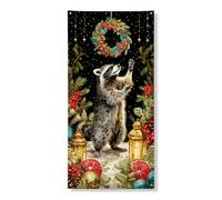 Festone decorativo per porta con procione natalizio, scena festiva con animali del bosco per interni ed esterni, decorazione per feste invernali, 91 x 182 cm