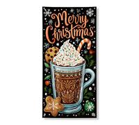 Festone decorativo per porta con scritta "Merry Christmas", design festivo con tazza di cacao caldo, decorazione per interni ed esterni, 91 x 182 cm
