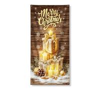 Festone decorativo per porta con scritta "Merry Christmas", regalo dorato per feste, decorazioni per interni ed esterni, per feste invernali, 91 x 182 cm