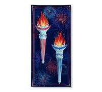 Festone decorativo per porta con torcia, stile vintage, tema fuochi d'artificio per interni ed esterni, forniture patriottiche per le vacanze, 91 x 182 cm