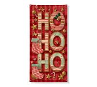Festone decorativo per porta natalizio con scritta "Ho" con calze e stelle, decorazione per interni ed esterni, 91 x 183 cm