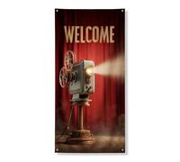 Festone decorativo per porta proiettore cinematografico vintage, tenda rossa con telecamera per film retrò, decorazione di benvenuto, decorazione per interni ed esterni, forniture per feste, 91 x 182
