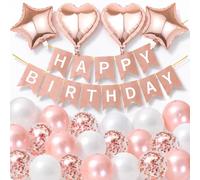 Festone di buon compleanno per ragazze, 26 striscioni rosa e oro con scritta "Happy Birthday", stelle, cuori, palloncini in lamina con paillettes, decorazione per ragazze, donne, celebrazioni, feste