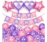 Festone di buon compleanno per ragazze, 26 striscioni rosa e viola con scritta "Happy Birthday", stelle e cuori, palloncini in lamina con paillettes, decorazione per ragazze, donne, celebrazioni