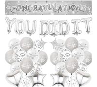 Festone di congratulazioni per feste di laurea, palloncini color argento con scritta "You Did It", decorazione ben fatta, stella e cuore in lamina e palloncino in lattice per feste di pensionamento e