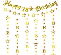 Festone dorato per 18° compleanno, 4 pezzi, ghirlanda dorata per 18° compleanno, numero 18 cerchio a pois scintillanti ghirlanda da appendere per 18 anni diciotto anni forniture per feste