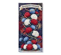 Festone festivo floreale per porta, design vintage rosso, bianco e blu, per interni ed esterni, forniture per celebrazioni patriottiche, 91 x 182 cm
