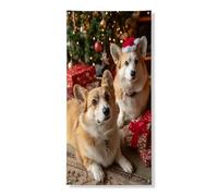 Festone festivo per porta con cane, simpatico corgis con cappello di Natale, decorazione per interni ed esterni, decorazione a tema natalizio a tema animale, 91 x 183 cm