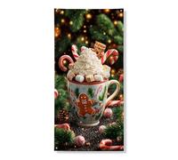 Festone festivo per porta con pan di zenzero e cacao caldo, design accogliente con tazza di Natale, decorazione per interni ed esterni, 91 x 182 cm
