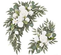 Festone floreale per matrimoni, cerimonie, ricevimenti ed eventi, progettato per decorazione d'ingresso, cavalletto o montaggio a parete (bianco)