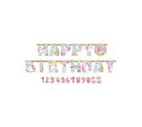 Festone Happy Birthday Personalizzabile c/Adesivi, 320 cm Unicorno Magical