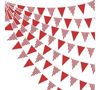 Festone in tessuto a righe bianche rosse e bianche da 32 m, decorazione per feste, bandierine triangolari per matrimoni, compleanni, baby shower, da appendere ai festival, forniture per decorazioni
