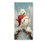 Festone invernale per porta del cane, grazioso cane bianco con sciarpa rossa, decorazione natalizia per interni ed esterni, 91 x 182 cm