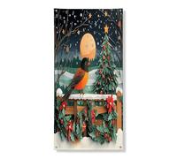 Festone invernale per porta, fantasioso design natalizio con uccello e albero, decorazione per interni ed esterni, 91 x 182 cm