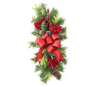 Festone natalizio, 22x10 pollici Verde artificiale natalizio a goccia Include bacche rosse Fiocco di Fiori appesi per porta, muro, finestra, camino, scala