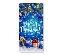 Festone natalizio blu per porta, elegante fiocco di neve e ornamenti per le vacanze, decorazione per interni ed esterni, decorazione stagionale di auguri 91 x 182 cm