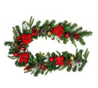Festone Natalizio con Bacche Fiori Rossi e Pigne 20 Luci LED 180 cm Verde