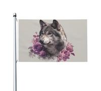 Festone natalizio con lupo con rose, decorazione per casa da cortile, 0,9 x 1,5 m, con occhielli, per interni ed esterni, feste e decorazioni per la casa